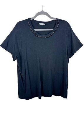 Edgely Maurices Cotton Modal Black Beaded Neckline Short Sleeve T-Shirt Size XXL